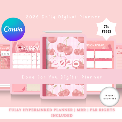 2026 Cherry-Themed Digital Planner — PLR + MRR