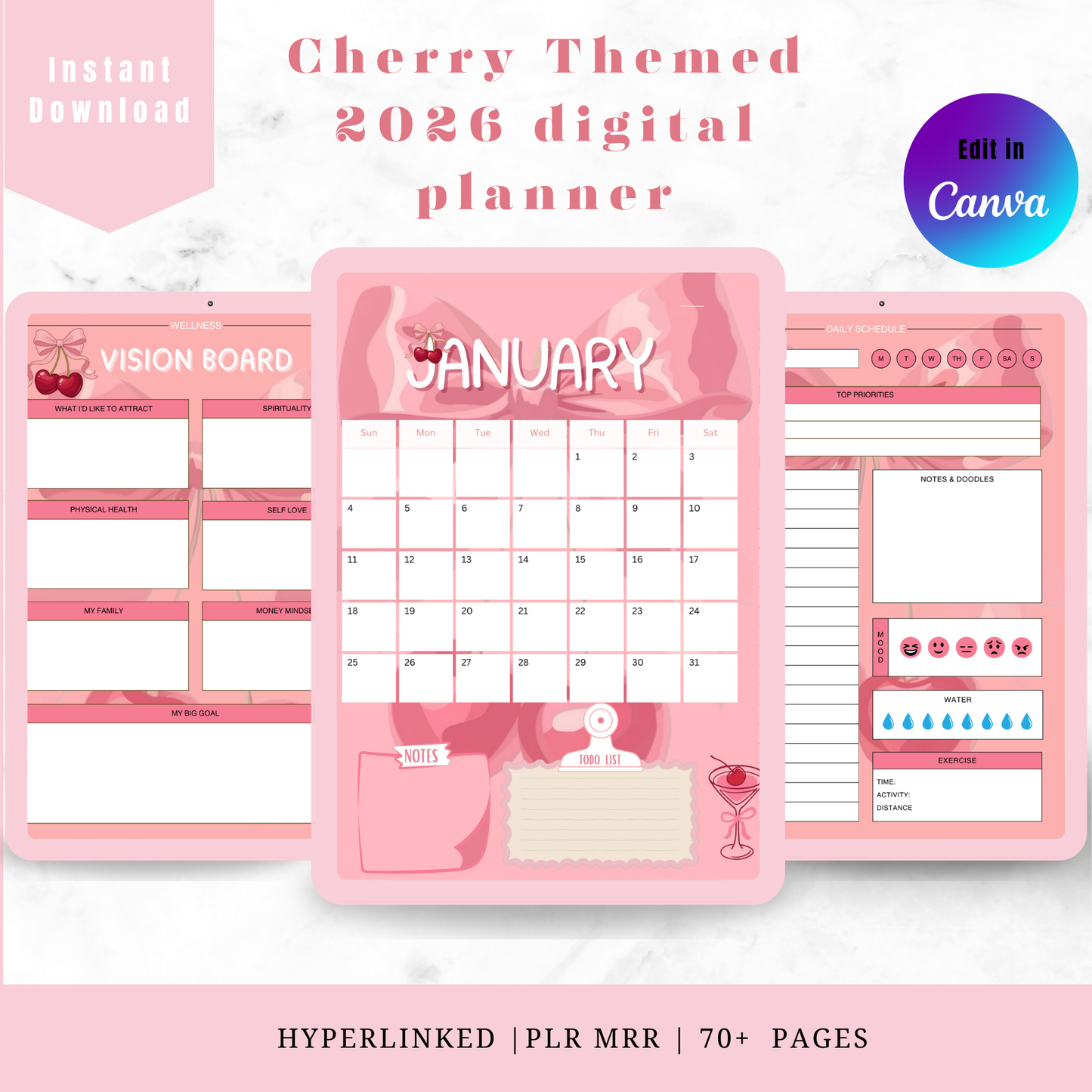 2026 Cherry-Themed Digital Planner — PLR + MRR