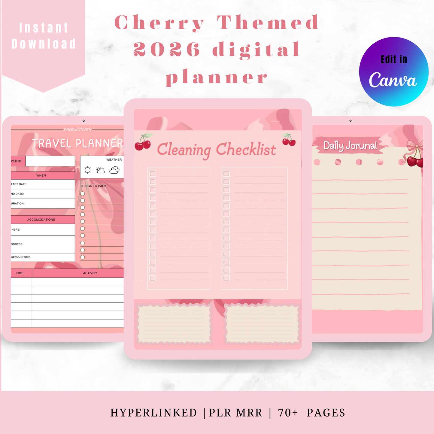 2026 Cherry-Themed Digital Planner — PLR + MRR