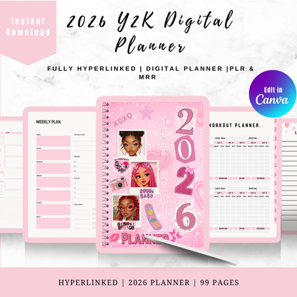 Y2K 2026 That Girl Digital Planner | PLR MRR