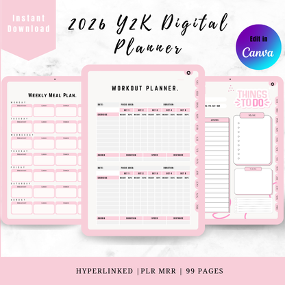 Y2K 2026 That Girl Digital Planner | PLR MRR