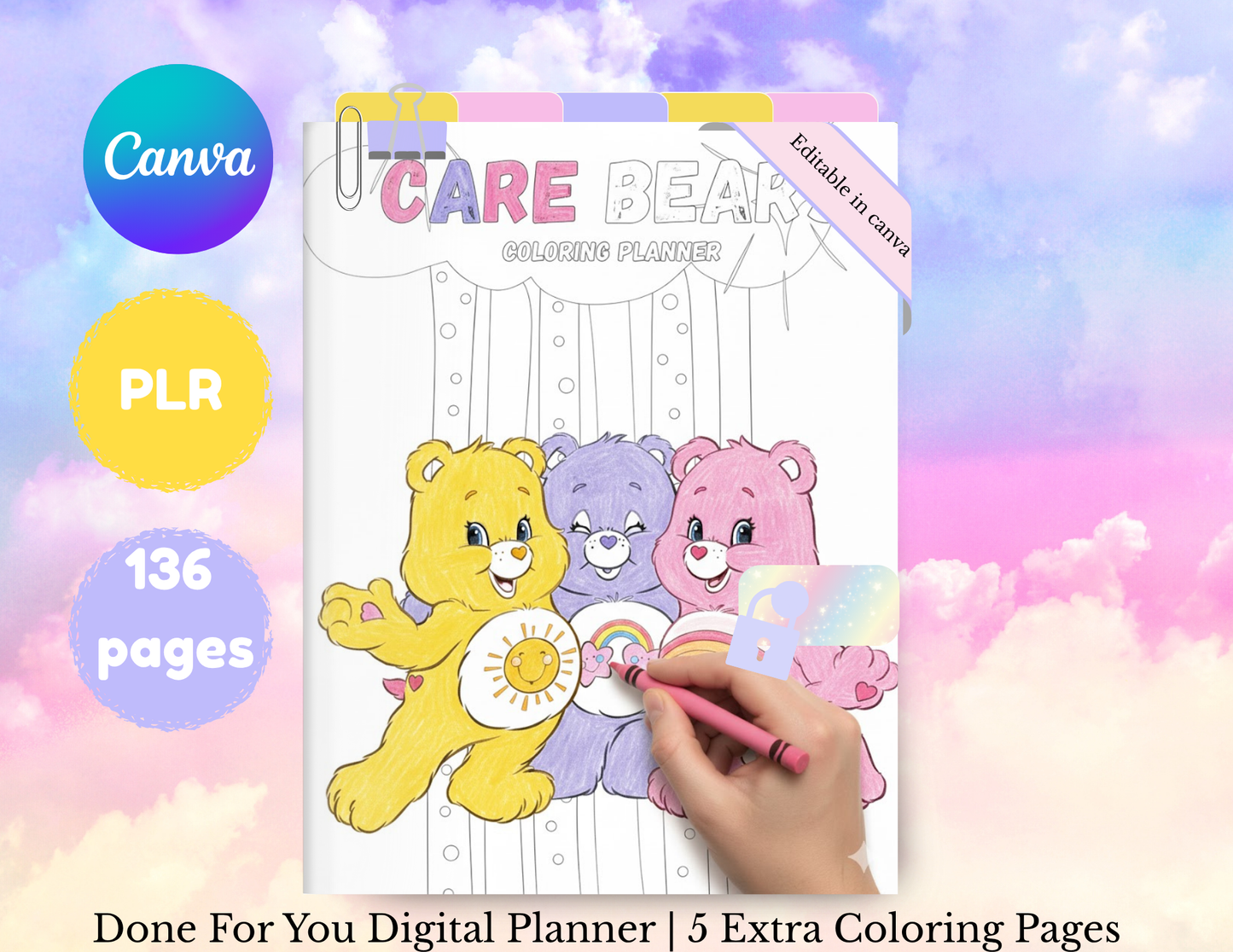 2026 Care Bears Coloring Planner - PLR