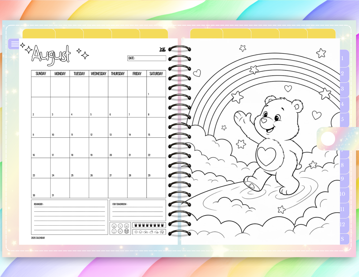2026 Care Bears Coloring Planner - PLR