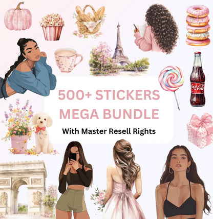 500+ Clipart Sticker Bundle - Planner Stickers -  PLR MRR