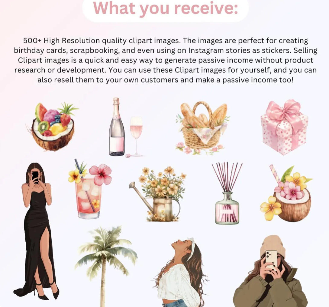 500+ Clipart Sticker Bundle - Planner Stickers -  PLR MRR